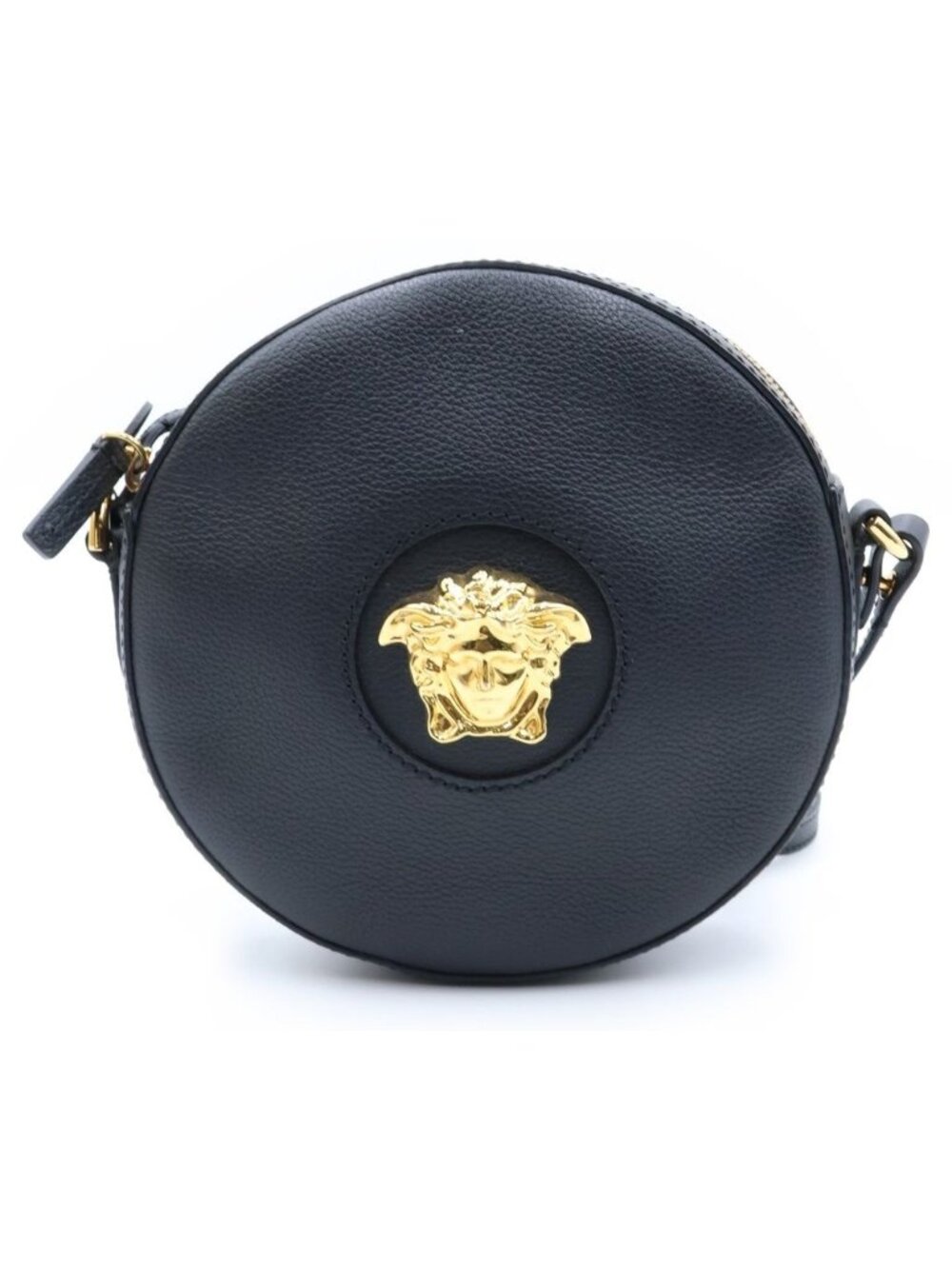 Versace la Medusa Round Cross Leather Black Shoulder Bag